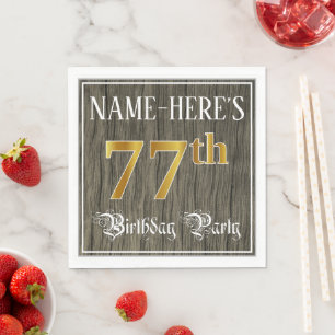 77th Birthday Party — Faux Gold & Faux Wood Look Napkin