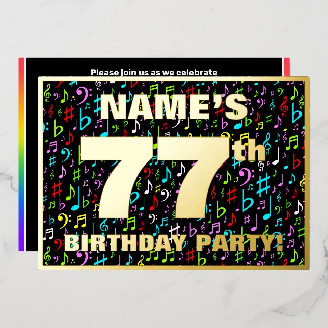 77th Birthday Party — Fun, Colourful Music Symbols (Front/Back)