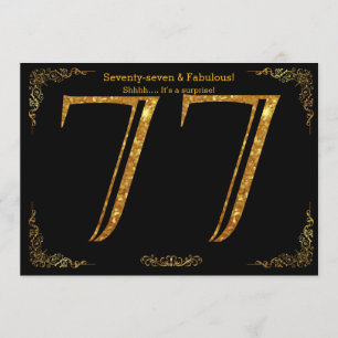 77th Birthday party,Gatsby styl,black gold glitter Invitation