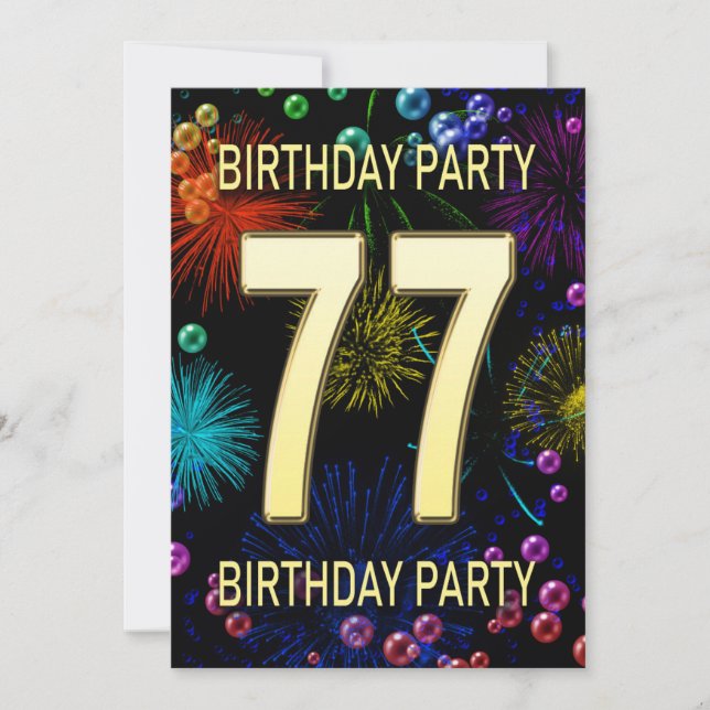 77th Birthday Party Invitation Fireworks Bubbles (Front)