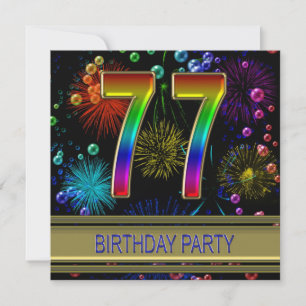 77th Birthday party Invitation with bubbles