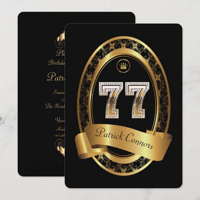 77th,birthday party woman man,elegant colour invitation (Front/Back)