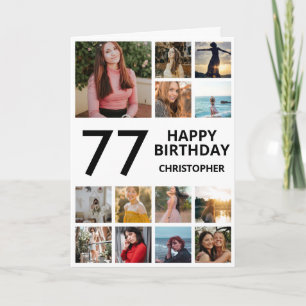 77th Birthday Photo Collage 13 Photos Black White Card