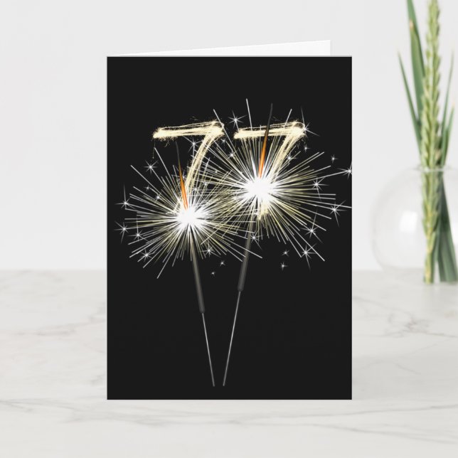77th Birthday Sparklers on Black  Card (Front)