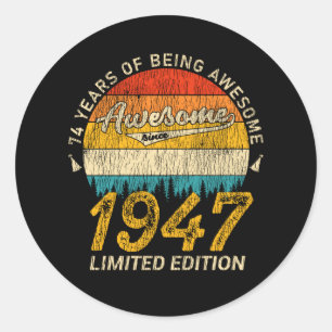 78 Year Old 1947 Retro Awesome 78th Birthday Gift Classic Round Sticker