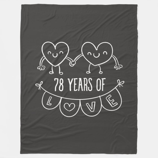 78th Anniversary Gift Chalk Hearts Fleece Blanket (Front)