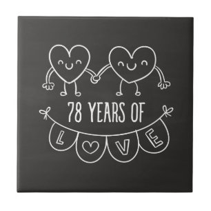 78th Anniversary Gift Chalk Hearts Tile