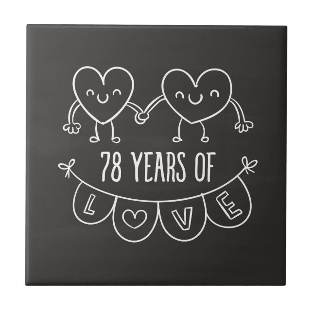 78th Anniversary Gift Chalk Hearts Tile (Front)
