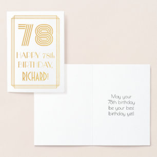 78th Birthday - Art Deco Inspired Look "78" & Name Foil Card