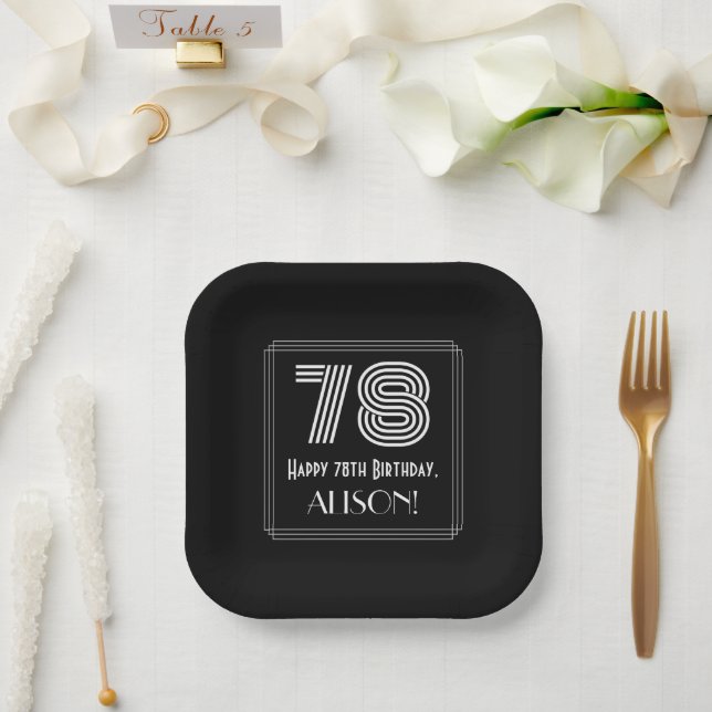 78th Birthday — Art Deco Inspired Look “78” + Name Paper Plate (Wedding)