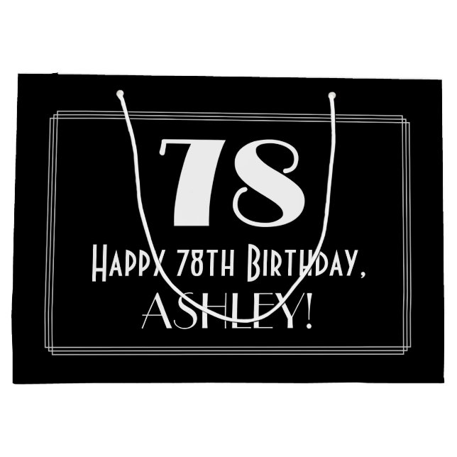 78th Birthday: Art Deco Inspired Style "78", Name Large Gift Bag (Back)
