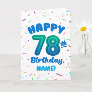 78th Birthday, Balloon Number, Customisable Name Card