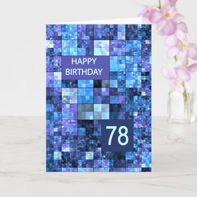 78th Birthday, Blue Squares, Card (Orchid)