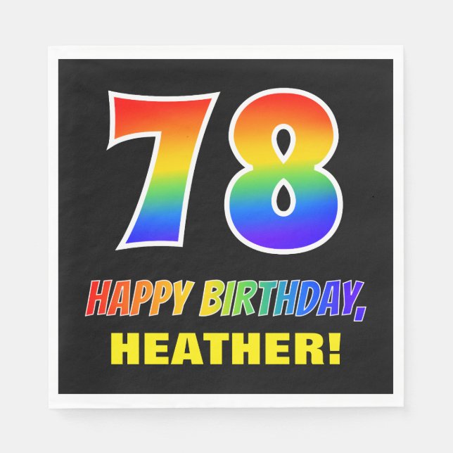 78th Birthday: Bold, Fun, Simple, Rainbow 78 Napkin (Front)