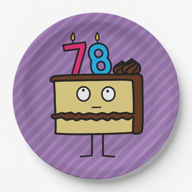 78th Birthday Cake with Candles Paper Plate (Front)