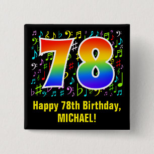 78th Birthday: Colorful Music Symbols, Rainbow 78 15 Cm Square Badge