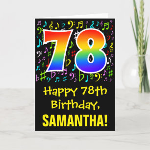 78th Birthday: Colorful Music Symbols + Rainbow 78 Card