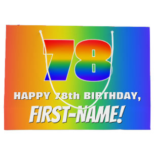 78th Birthday: Colourful, Fun Rainbow Pattern # 78 Large Gift Bag