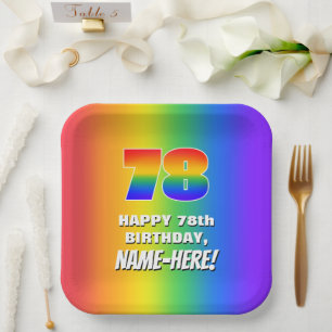78th Birthday: Colourful, Fun Rainbow Pattern # 78 Paper Plate