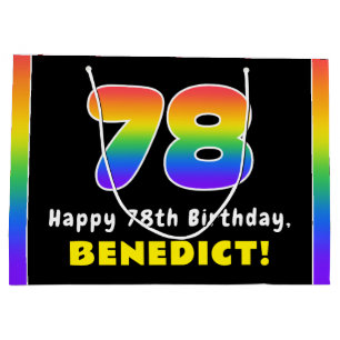 78th Birthday: Colourful Rainbow # 78, Custom Name Large Gift Bag