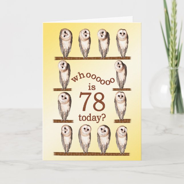 78th birthday, Curious owls card. Card (Front)