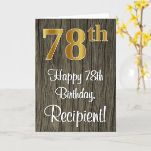 78th Birthday: Elegant Faux Gold Look #, Faux Wood Card