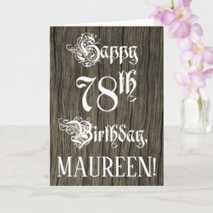 78th Birthday: Fancy, Elegant Text; Faux Wood Look Card