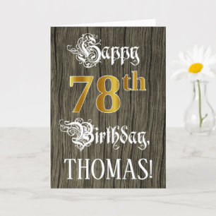 78th Birthday: Faux Gold Look + Faux Wood Pattern Card