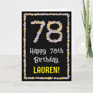 78th Birthday: Floral Flowers Number, Custom Name Card