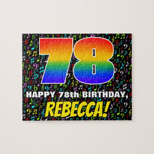 78th Birthday — Fun, Colorful Music Symbols & “78” Jigsaw Puzzle (Horizontal)