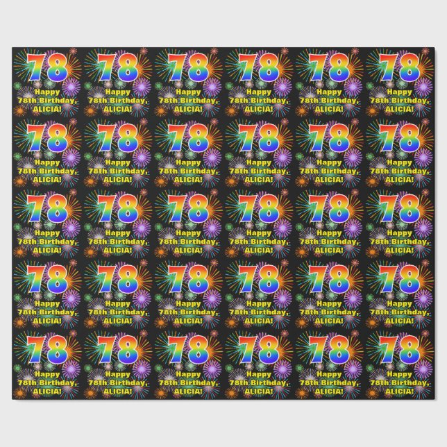 78th Birthday: Fun Fireworks, Rainbow Look # “78” Wrapping Paper (Seam)