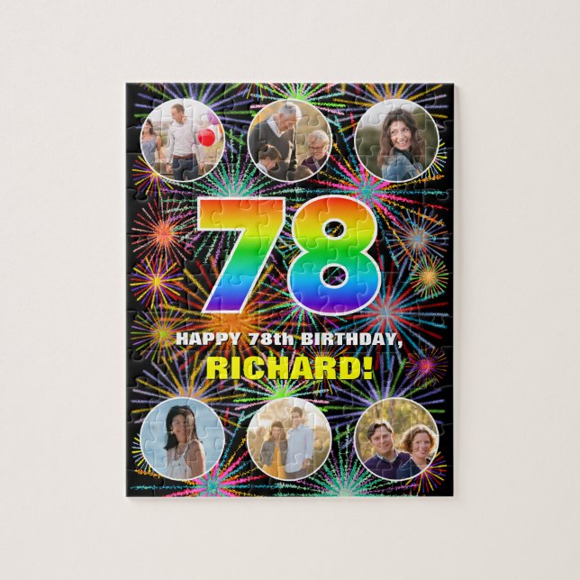 78th Birthday: Fun Rainbow #, Custom Name + Photos Jigsaw Puzzle (Vertical)