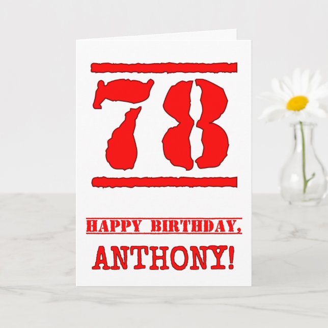 78th Birthday: Fun, Red Rubber Stamp Inspired Look Card (Small Plant)