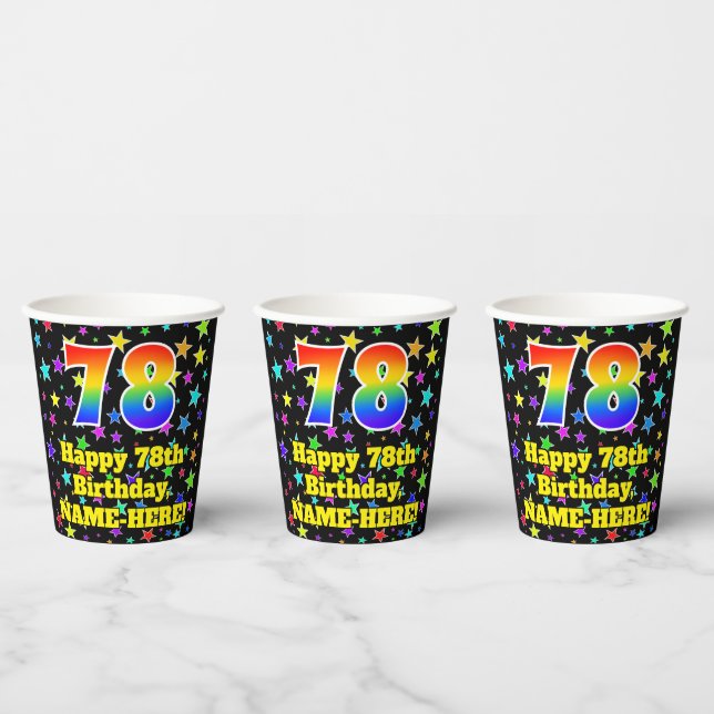 78th Birthday: Fun Stars Pattern and Rainbow 78 Paper Cups (Multi)