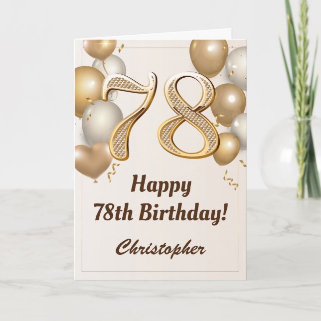 78th Birthday Gold Balloons and Confetti Birthday Card (Front)
