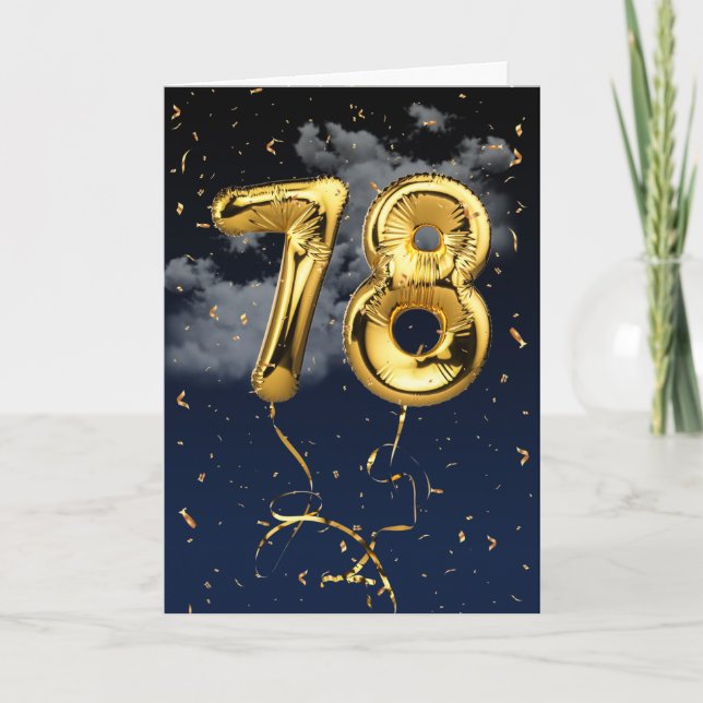 78th Birthday Gold Mylar Balloon and Confetti Card (Front)