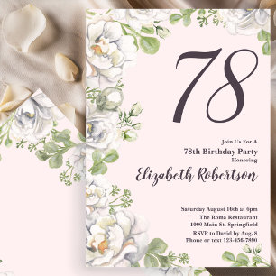 78th Birthday Invitation Blush Pink Floral Peonies