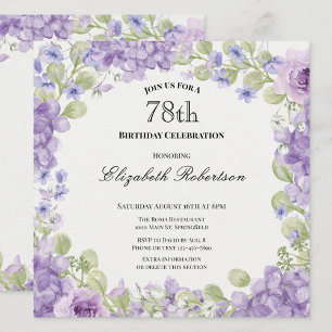 78th Birthday Invitation Elegant Purple Floral