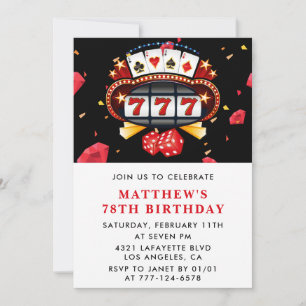 78th birthday invitations Casino theme Poker Red