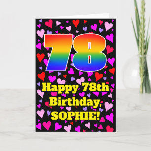 78th Birthday: Loving Hearts Pattern, Rainbow # 78 Card