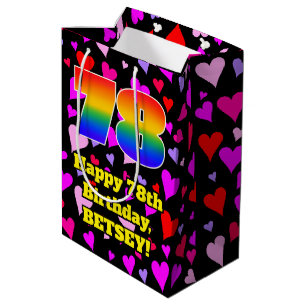 78th Birthday: Loving Hearts Pattern, Rainbow # 78 Medium Gift Bag