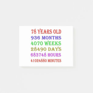 78th Birthday Milestones Post-it Notes