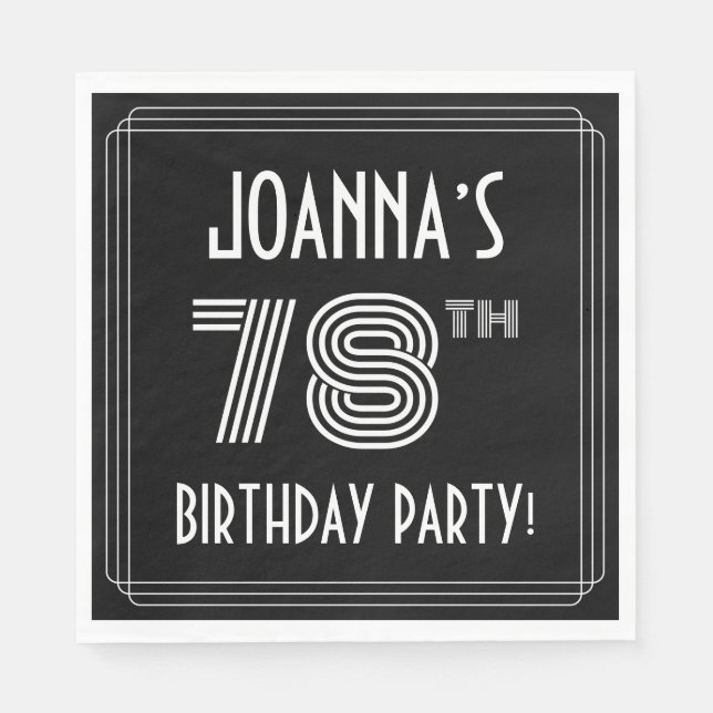 78th Birthday Party: Art Deco Style + Custom Name Napkin (Front)