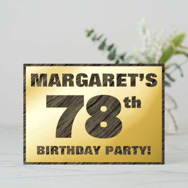 78th Birthday Party — Bold, Faux Wood Grain Text (Standing Front)