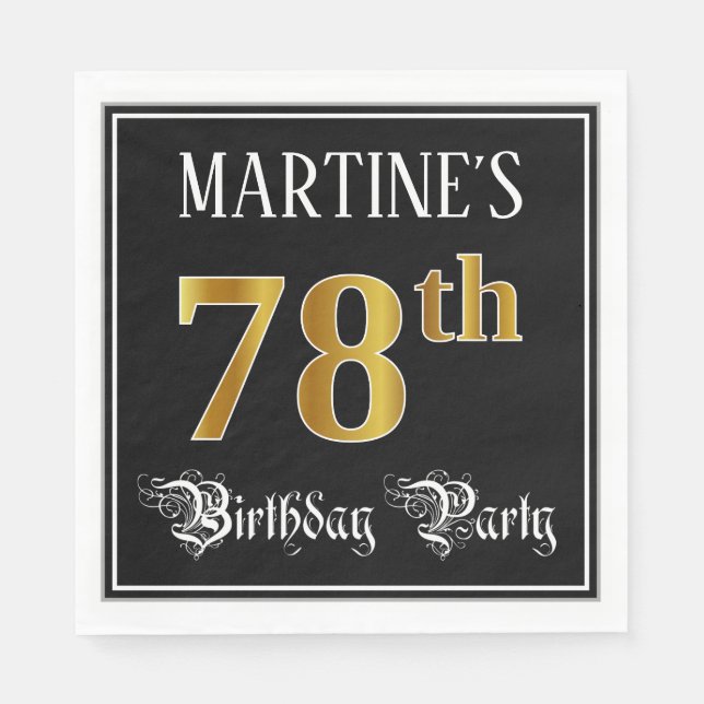78th Birthday Party — Fancy Script, Faux Gold Look Napkin (Front)
