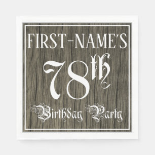 78th Birthday Party — Fancy Script, Faux Wood Look Napkin