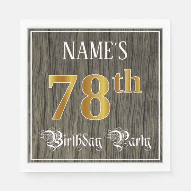 78th Birthday Party — Faux Gold & Faux Wood Looks Napkin (Front)