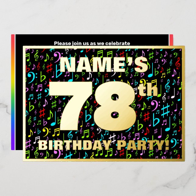 78th Birthday Party — Fun, Colourful Music Symbols (Front/Back)