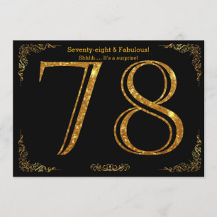 78th Birthday party,Gatsby styl,black gold glitter Invitation