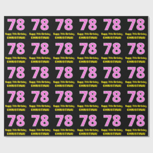 78th Birthday: Pink Stripes and Hearts "78" + Name Wrapping Paper